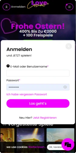 Love Casino Anmeldeformular