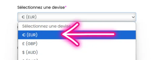 Sélectionnez la devise