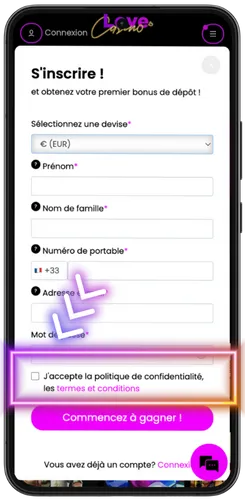 Accepter les conditions et confirmer l’âge
