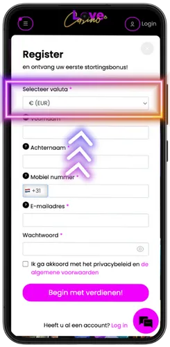 EUR als valuta kiezen
