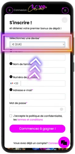 Sélectionner la devise EUR